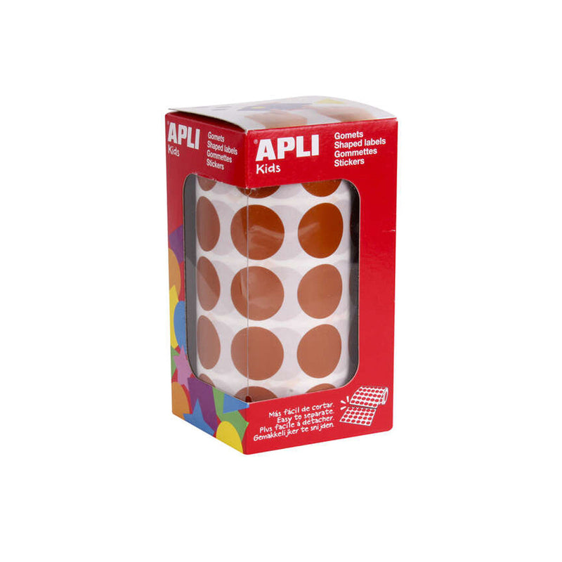 Apli Gomets Redondos Marron Ø 20mm - 59 Hojas Pretroqueladas - 1770 Gomets por Rollo - Adhesivo Base Agua - Normas EN-71 y Cadena de Custodia FSC
