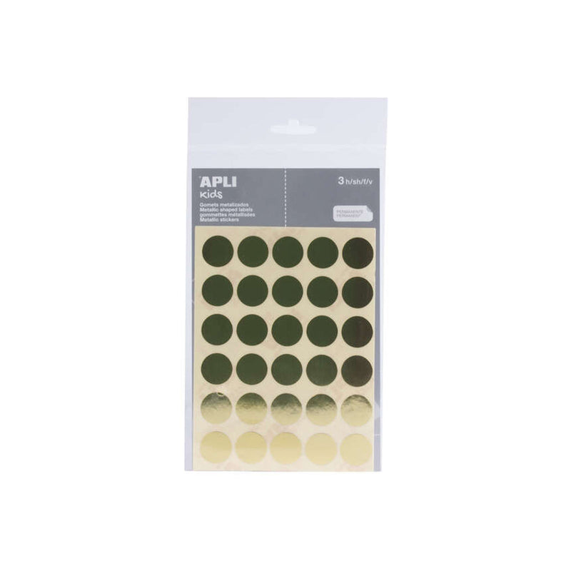 Apli Pack de 90 Gomets Redondos Ø 20mm - Adhesivo Permanente - Ideal para Escuelas Infantiles y Colegios - Color Oro