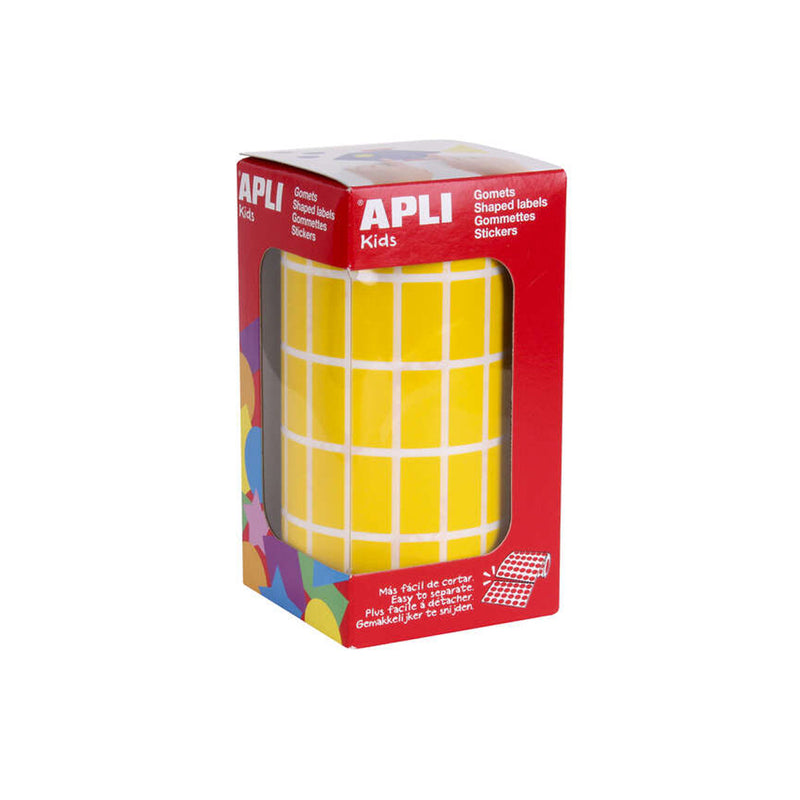 Apli Gomets Rectangulares Amarillos - 20x10mm - 59 Hojas Pretroqueladas - 3540 Unidades por Rollo - Ideal para Escuelas y Talleres Infantiles - Cumple Normas EN-71 y FSC