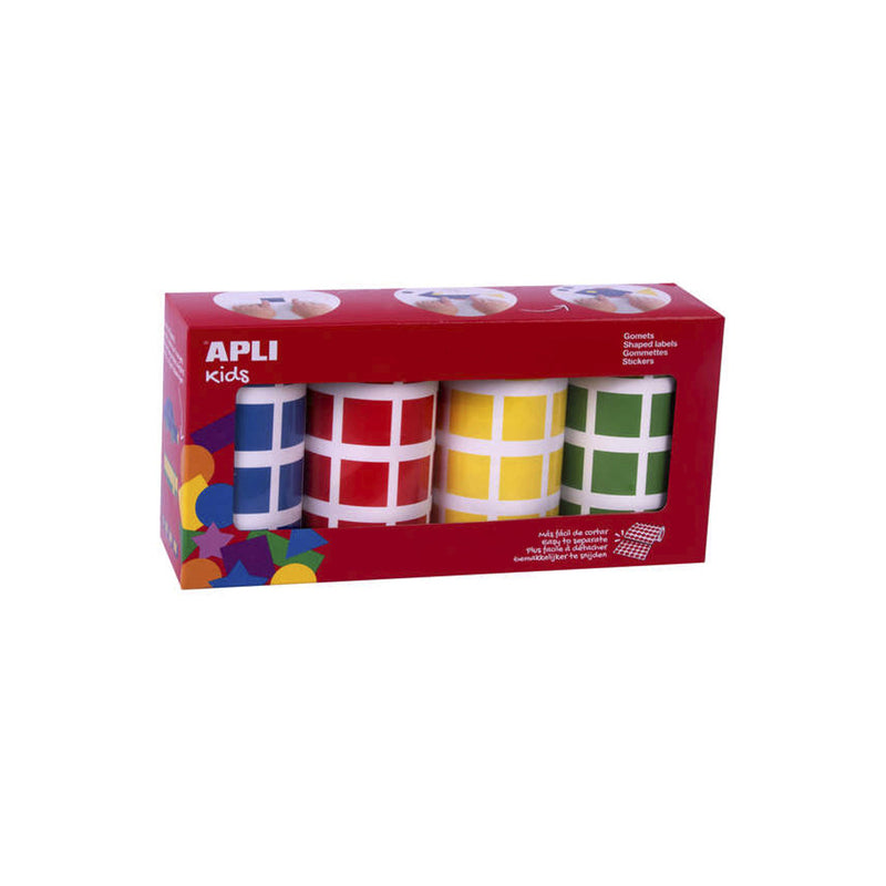 Apli Gomets Cuadrados Adhesivo Permanente - Tamaño 20 x 20mm - Pack de 4 Rollos en Colores Surtidos - 7080 Gomets por Pack