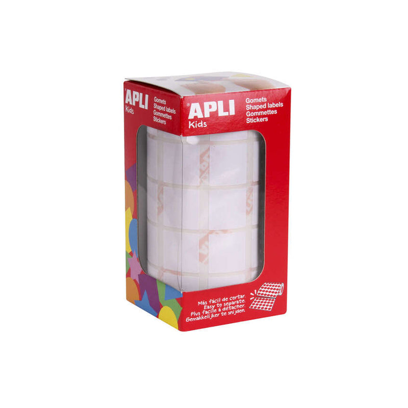 Apli Gomets Cuadrados Blancos - 20x20mm - 59 Hojas Pretroqueladas - 1770 Gomets por Rollo - Ideal para Actividades Infantiles - Normas EN-71 y FSC