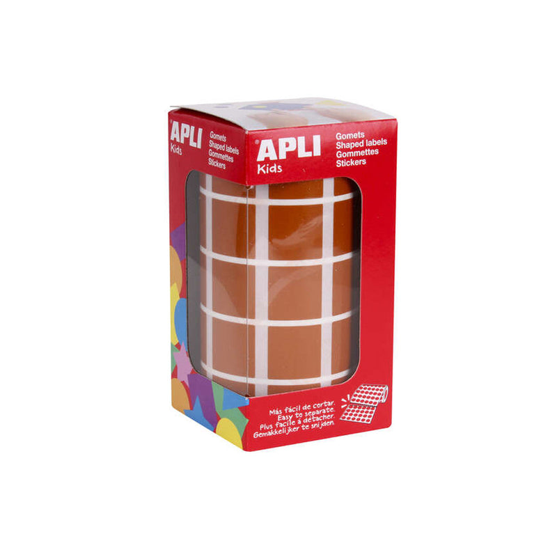 Apli Gomets Cuadrados Marrones - 20x20mm - 59 Hojas Pretroqueladas - 1770 Gomets por Rollo - Ideal para Actividades Infantiles - Normas EN-71 y FSC - Adhesivo Base Agua - Materiales 100% Reciclables