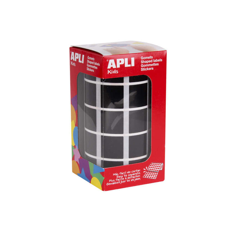 Apli Gomets Cuadrados Negros 20x20mm - 59 Hojas Pretroqueladas - 1770 Gomets por Rollo - Ideal para Desarrollar Habilidades y Capacidades en Niños - Cumple con Normas de Calidad y Seguridad