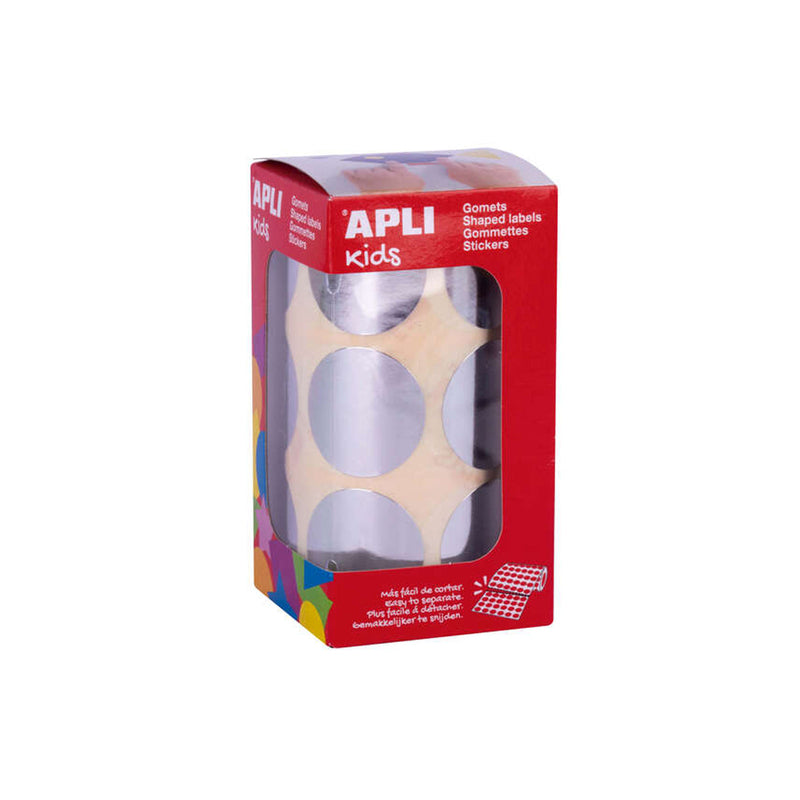 Apli Gomets Redondos Plata Metalizado - Ø33mm - 59 Hojas Pretroqueladas - Adhesivo Base Agua - Normas EN-71 y FSC