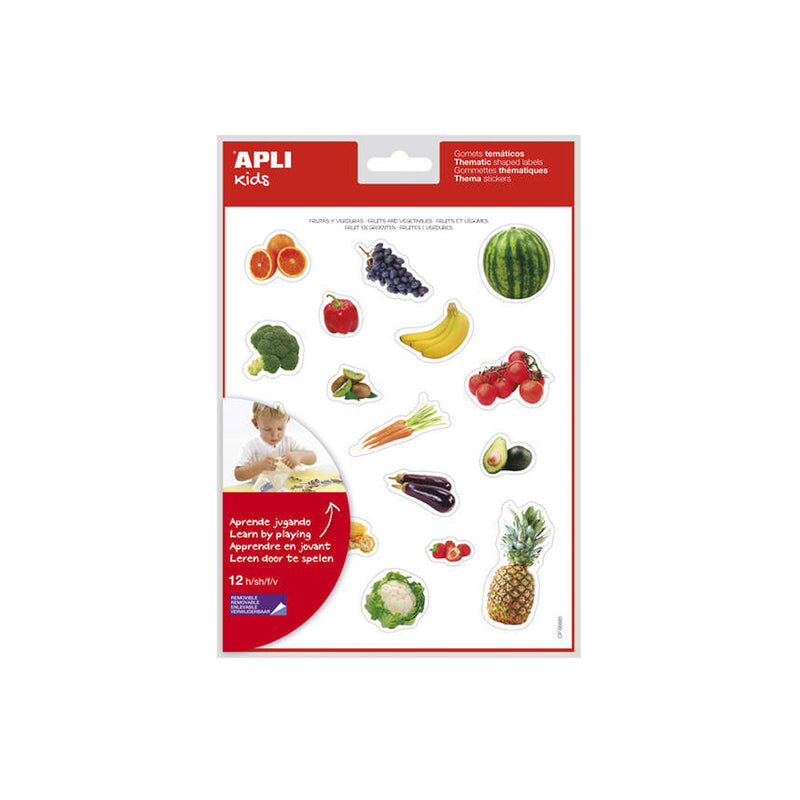 Apli Gomets Tematicos Realistas Alimentos del Huerto - 216 Gomets - Adhesivo Removible - Ideal para Desarrollar Habilidades Motoras - Normas EN-71 y FSC - Libre de Disolventes - 100% Reciclables - Coloridos