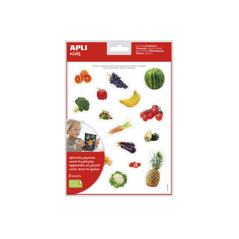 Apli Gomets Tematicos Realistas Alimentos del Huerto - 36 Gomets en 2 Hojas - Imagenes Realistas para Relacionar Alimentos - Adhesivo Removible - Adhesivo Base Agua - Libre de Disolventes - Coloridos
