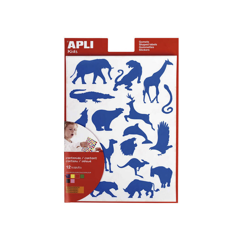 Apli Gomets Animales Salvajes - 204 Unidades por Bolsa - Formas de Elefante, Tigre, Jirafa y Mas - Adhesivo Base Agua y Materiales 100% Reciclables