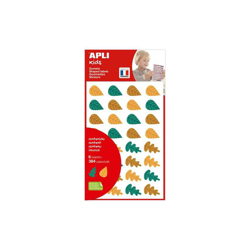 Apli Kids Bolsa de 384 Gomets Hojas de Arboles - Adhesivo Removible - Formas y Colores Surtidos