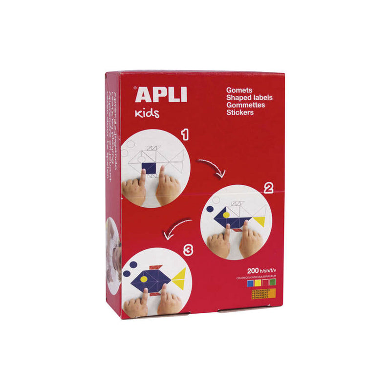 Apli Caja de 7.200 Gomets Cuadrados - Medidas 12x12mm, 17x17mm y 23x23mm - Adhesivo Permanente - Ideal para Escuelas Infantiles y Colegios - Colores Surtidos