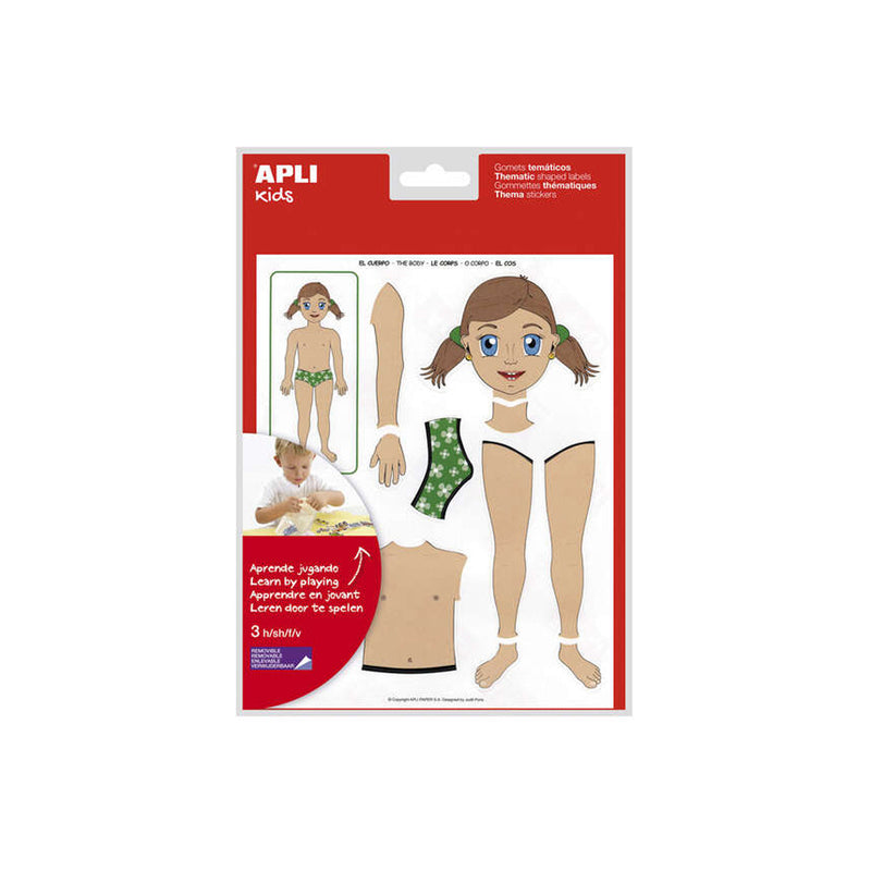 Apli Gomets Tematicos el Cuerpo - 156 Gomets - Desarrollados con Educadores - Ayudan a Identificar Partes del Cuerpo - Desarrolla Habilidades Motoras - Adhesivo Removible - Adhesivo Base Agua - Libre de Disolventes - Colorido