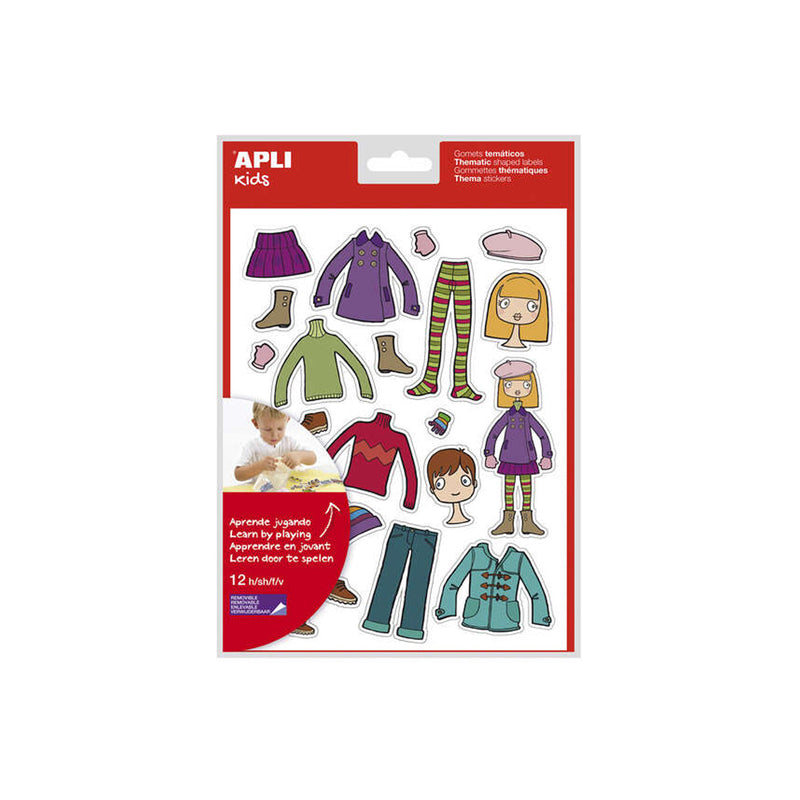 Apli Bolsa de Gomets Tematicos el Armario - 252 Gomets en 12 Hojas - Adhesivo Removible - Desarrollados con Educadores - Adhesivo Base Agua - Libre de Disolventes - Coloridos