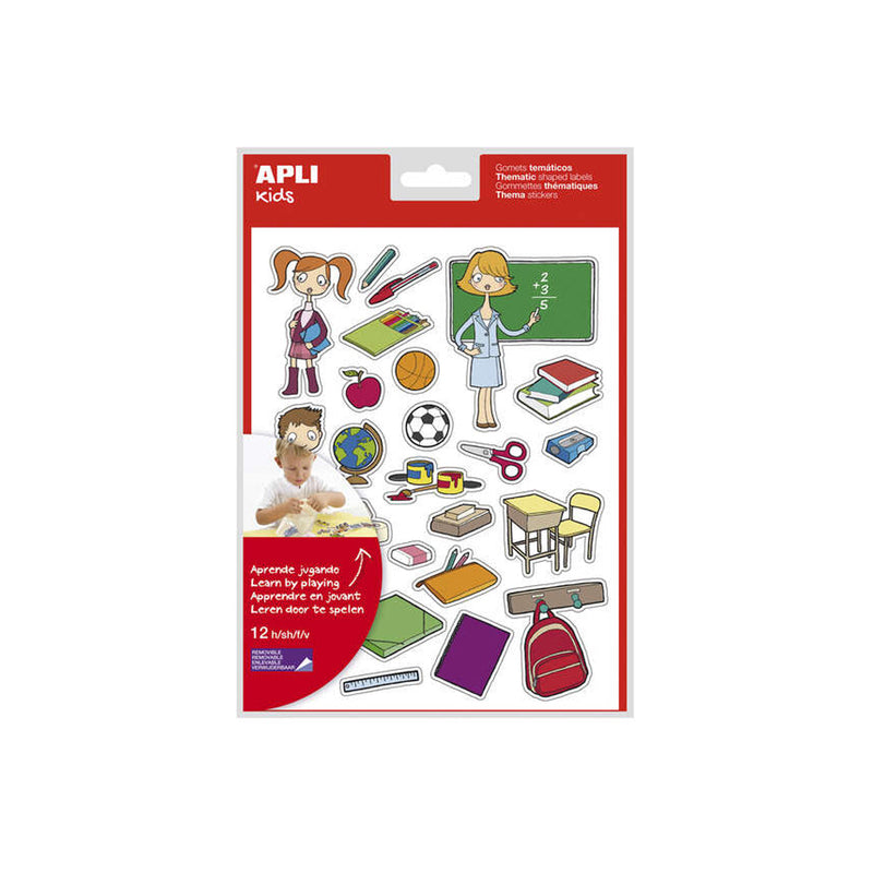 Apli Gomets Tematicos la Escuela - 312 Unidades - Adhesivo Removible - Ilustraciones Educativas - Formato Ideal para Escuelas - Cumple Normas EN-71 y FSC - Adhesivo Base Agua - Libre de Disolventes - Colorido