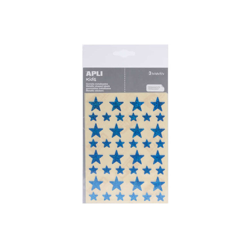Apli Gomets Estrella Holograficos - Tamaño 12.5mm y 19.5mm - Adhesivo Permanente - 120 Gomets por Bolsa - Desarrollo de Habilidades y Creatividad - Color Azul