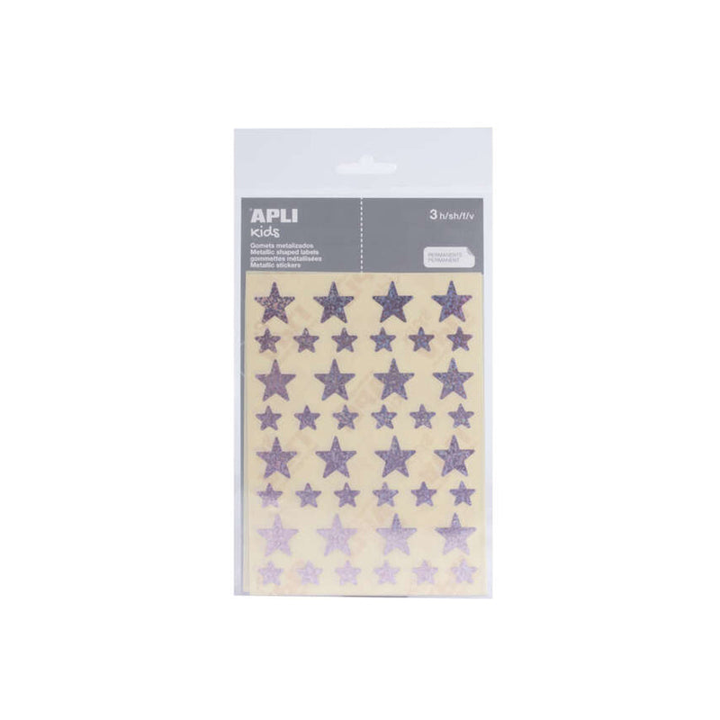 Apli Gomets Estrella Holograficos - Tamaño 12.5mm y 19.5mm - Adhesivo Permanente - 120 Gomets por Bolsa - Desarrollo de Habilidades y Creatividad - Rosa Holografico