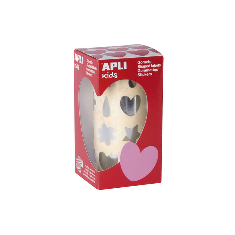 Apli Gomets Formas Surtidas Plata - 720 Gomets por Rollo - Adhesivo Permanente - Facil Separacion