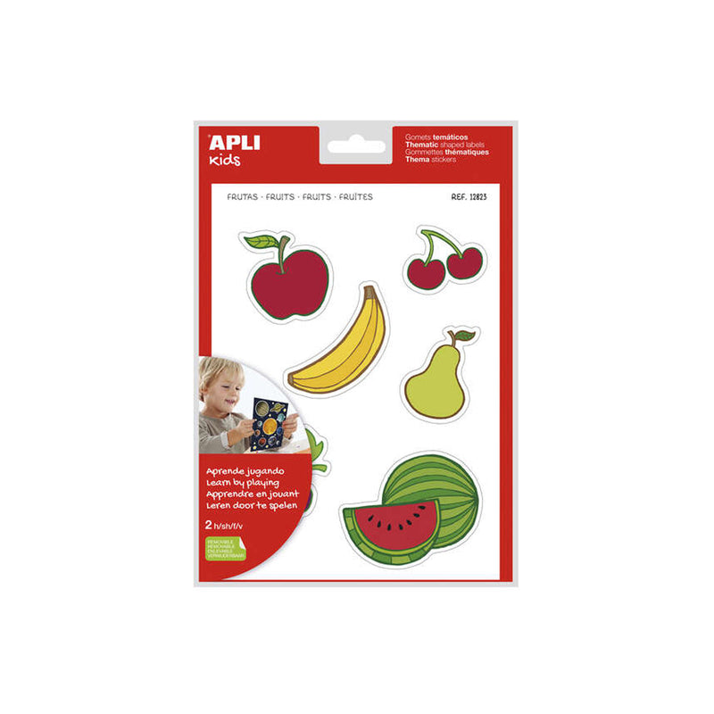 Apli Gomets Tematicos las Frutas xL - 22 Gomets en 2 Hojas A4 - Desarrollados con Educadores - Adhesivo Removible - Seguros y Ecologicos - Ilustraciones Divertidas - Tamaño xL sin Borde - Coloridos