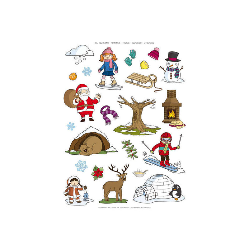 Apli Gomets Tematicos el Invierno - 276 Gomets en 12 Hojas - Ilustraciones Educativas - Adhesivo Removible - Ideal para Escuelas - Adhesivo Base Agua - Libre de Disolventes - Colorido