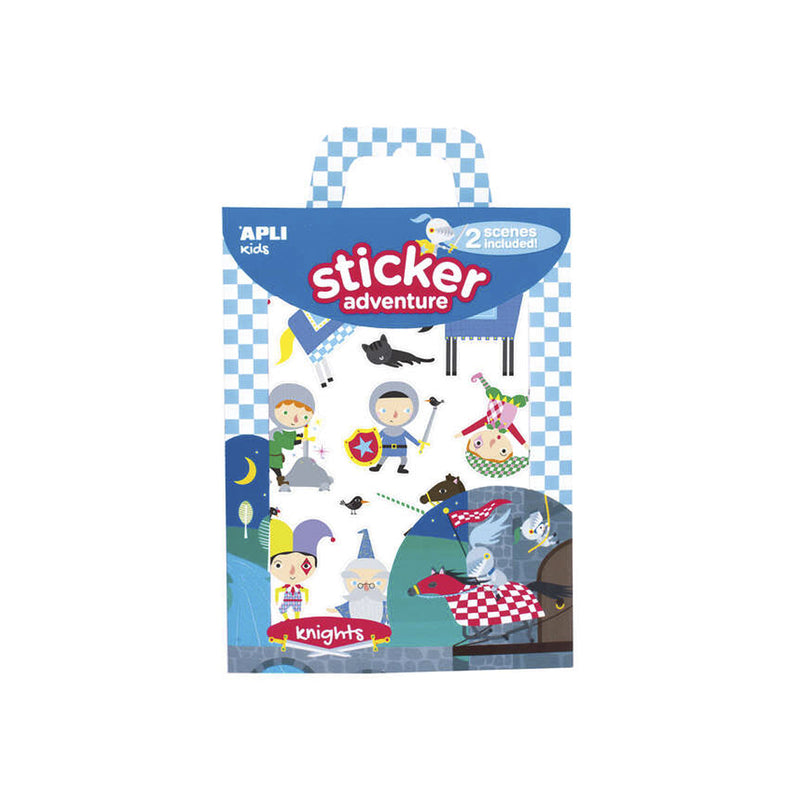 Apli Juego de Pegatinas de Papel Tematica Caballeros - 2 Escenarios 45x20cm - 2 Hojas de Gomets Removibles - Cajita con Asa - Ideal para Viajes - Recomendado +3 Años - Colorido