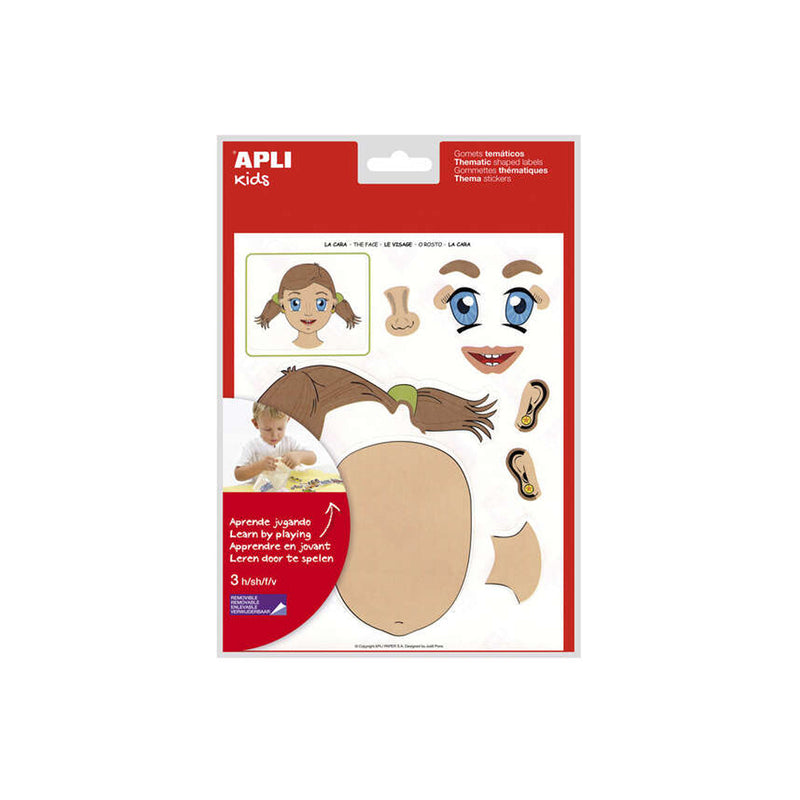Apli Pack de 144 Gomets Tematicos de la Cara - Desarrollados con Educadores - Ayudan a Identificar Partes de la Cara - Adhesivo Removible a Base Agua