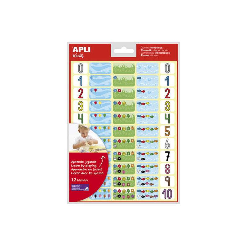 Apli Gomets Tematicos los Numeros - 660 Gomets en 12 Hojas - Ayuda a Identificar y Cuantificar Numeros - Adhesivo Removible - Ideal para Escuelas - Adhesivo Base Agua - Libre de Disolventes - Color Variado