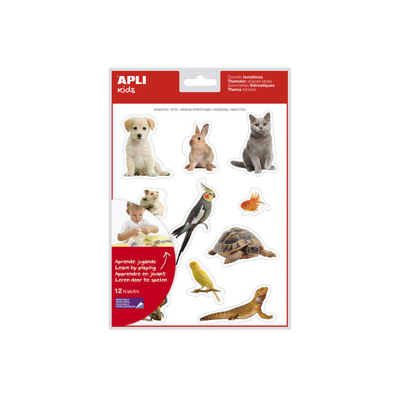 Apli Gomets Tematicos Realistas de Mascotas - 132 Gomets en 12 Hojas - Adhesivo Removible - Ideal para Desarrollar Habilidades Motoras - Normas EN-71 y FSC - 100% Reciclables - Coloridos