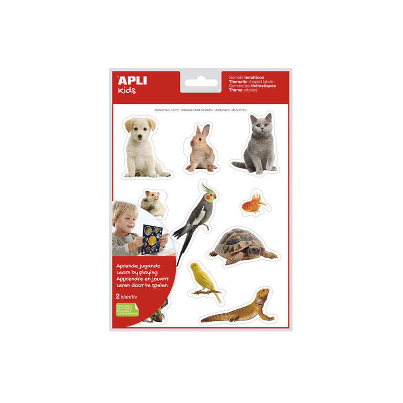 Apli Gomets Tematicos Realistas de Mascotas - 22 Gomets en 2 Hojas - Imagenes Realistas para Relacionar Animales Domesticos - Adhesivo Removible - Normas EN-71 y FSC - Adhesivo Base Agua - Libre de Disolventes - Colorido