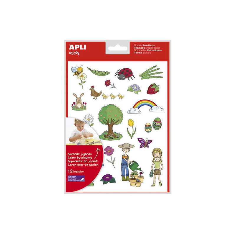 Apli Gomets Tematicos la Primavera - 264 Gomets en 12 Hojas - Ilustraciones Educativas - Adhesivo Removible - Formato Escolar - Adhesivo Base Agua - Libre de Disolventes - Colorido