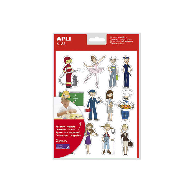Apli Bolsa de Gomets Tematicos las Profesiones - 36 Gomets en 3 Hojas - Ilustraciones Educativas - Adhesivo Removible - Adhesivo Base Agua - Libre de Disolventes - Color Variado