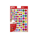 Apli Pack de 624 Gomets Redondos - Adhesivo Removible - Acabado Metalizado - Ideales para Escuelas Infantiles - Desarrollo de Habilidades y Creatividad - Colores y Tamaños Surtidos