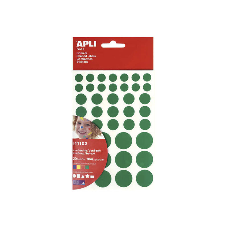 Apli Gomets Adhesivo Removible - 864 Gomets por Bolsa - Diferentes Colores, Formas y Tamaños - Desarrollo de Habilidades - Normas EN-71 y FSC