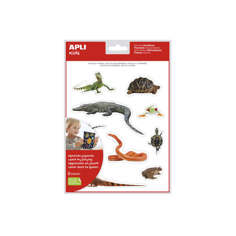 Apli Gomets Tematicos Realistas de Reptiles y Anfibios - 20 Gomets - Imagenes Realistas para Relacionar Animales - Adhesivo Removible - Adhesivo Base Agua - Libre de Disolventes - Descubre el Surtido