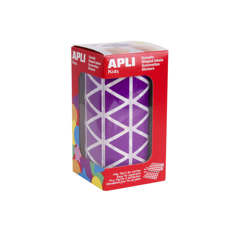 Apli Gomets Triangulares Lila 20x20x20mm - 59 Hojas Pretroqueladas - 2832 Gomets por Rollo - Ideal para Escuelas y Talleres Infantiles - Desarrolla Habilidades y Capacidades - Cumple Normas EN-71 y FSC