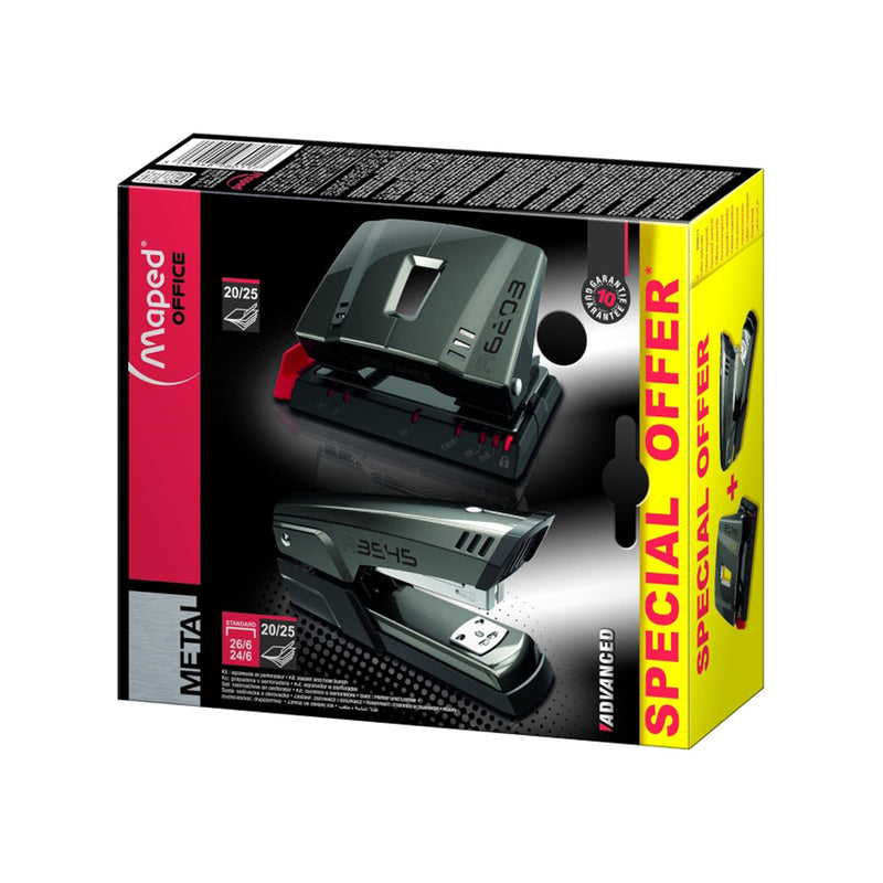 Maped Pack de Grapadora Metalica A3545 + Taladro Metalico A6203 - Grapa hasta 25 Hojas a la Vez - Admite Grapas 24/6 y 26/6 - Perfora hasta 25 Hojas - Color Gris Oscuro