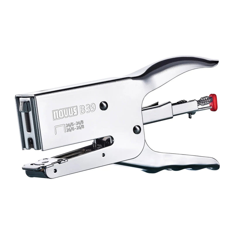 Novus B 39 Grapadora Metalica de Tenaza - Hasta 50 Hojas - Grapado Cerrado y Abierto - Color Cromado