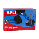 Apli Pinzas Abatibles 30x51mm - Acero Templado Negro - Asas Niquel - 12 Unidades - Sujecion Hasta 220 Hojas