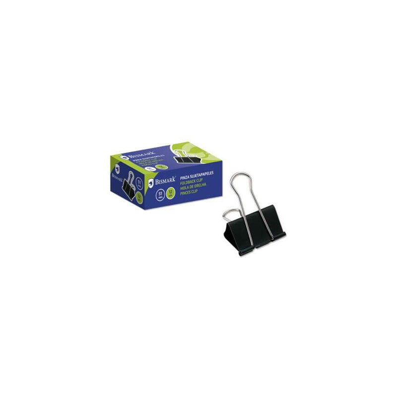 Bismark Pack de 12 Pinzas Sujetapapeles Metalicas de 51mm - Pala Abatible - Color Negro