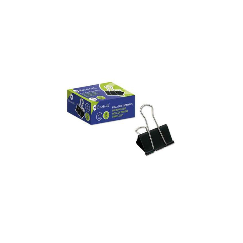 Bismark Pack de 12 Pinzas Sujetapapeles Metalicas de 41mm - Pala Abatible - Color Negro