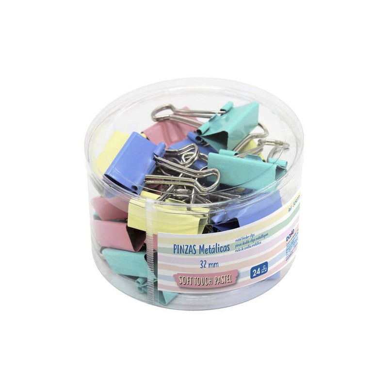 Dohe Bote de 24 Pinzas Metalicas de 32mm - Colores Pastel Surtidos