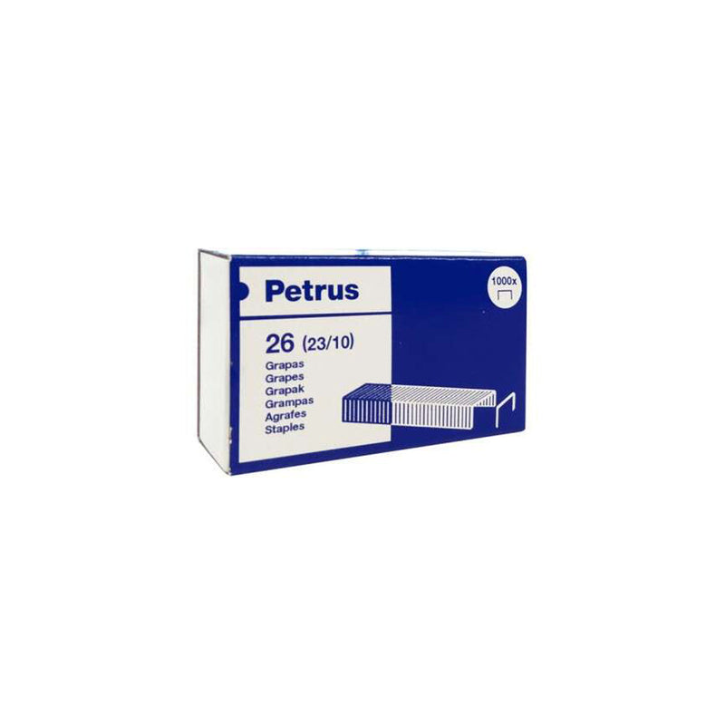 Petrus Caja de 1000 Grapas 23/10 Cobreadas - Hasta 70 Hojas - Patilla de 10mm