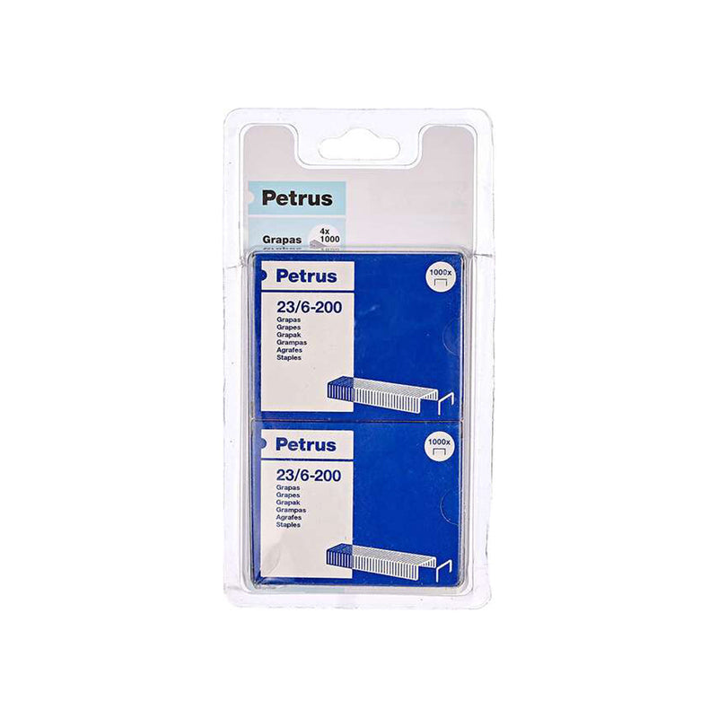 Petrus Pack de 4 Cajas de 1000 Grapas 23/6-200 Cobreadas - Hasta 20 Hojas - Patilla de 6mm