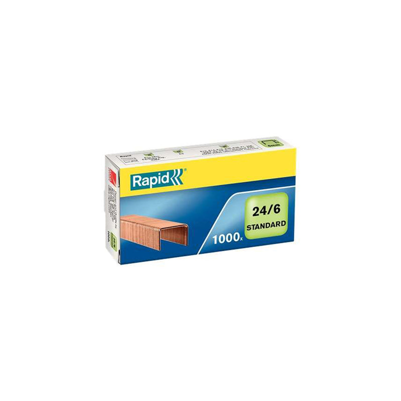 Rapid Confort Caja de 1000 Grapas 24/6 - Hasta 20 Hojas - Alambre Flexible Cobreado - Patilla de 6mm