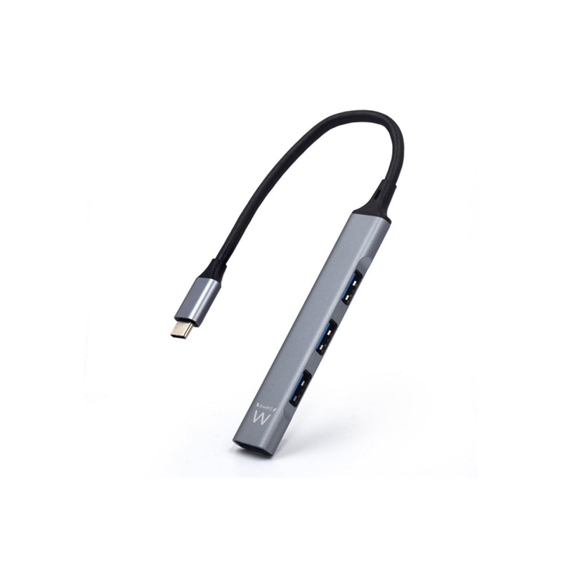 Ewent EW1145 Hub USB Tipo C - 1 Puerto USB 3.2 y 3 Puertos USB 2.0 - Diseño Compacto - Color Plata