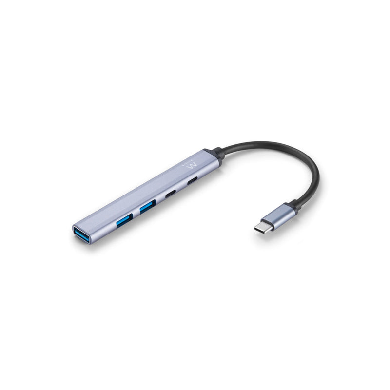 Ewent EW1149 Hub 5 Puertos - 1x USB-A 3.2 Gen1, 2x USB 2.0, 1x USB-C, 1x USB-C PD - Cable 15cm - Color Plata