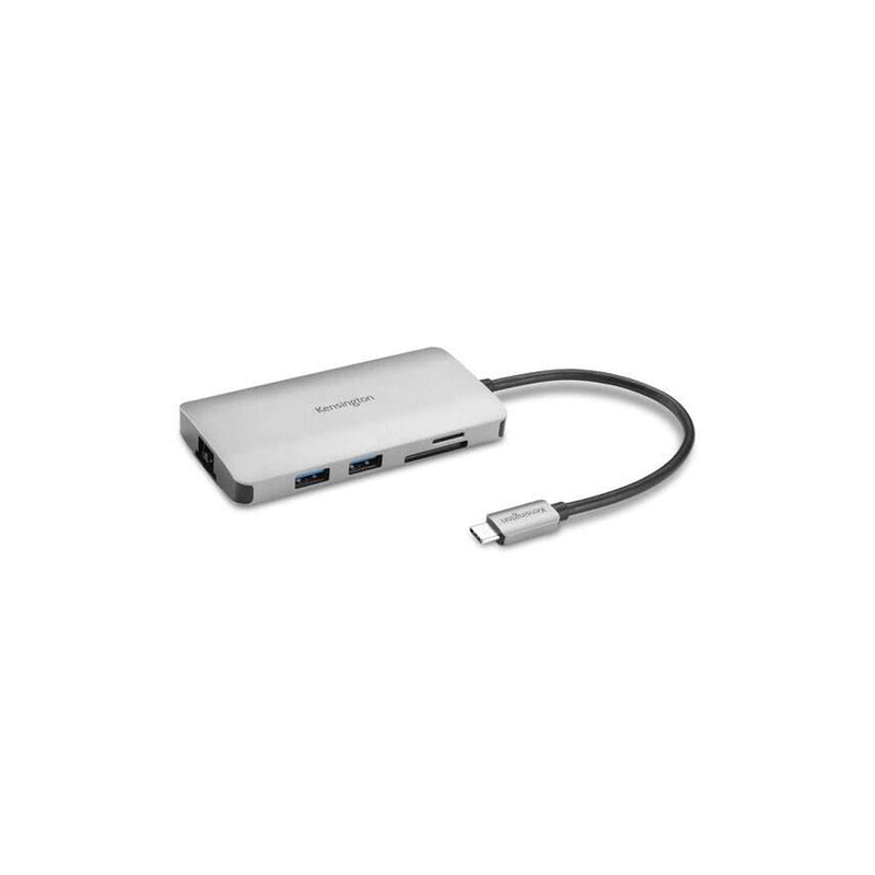 Kensington Hub 8 en 1 Conexion USB-C - Puertos: 3x USB 3.2, 1x USB-C PD hasta 85W, 1x HDMI 2.0, Lector SD y MicroSD - Color Plata