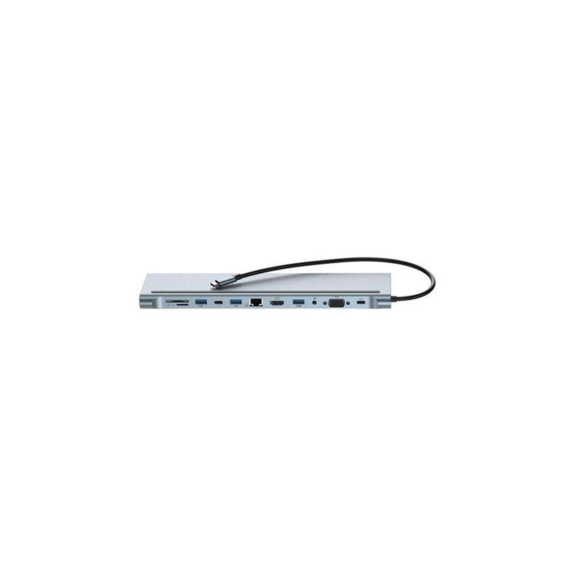 XO 12 en 1 Hub USB-C 3.0 con 2x USB-A 3.0, 2x USB 2.0, 1x HDMI, 1x RJ-45, 1x VGA, 1x USB-C 100W, 1x USB-C Datos y Carga, 1x Audio Mini Jack, 1x Lector MicroSD y 1x Lector SD