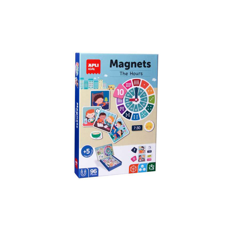 Apli Juego Magnetico Aprende las Horas - Ayuda a los Niños a Aprender las Horas - 96 Fichas Magneticas con las Partes del Reloj - Recomendado para Niños a partir de 5 Años