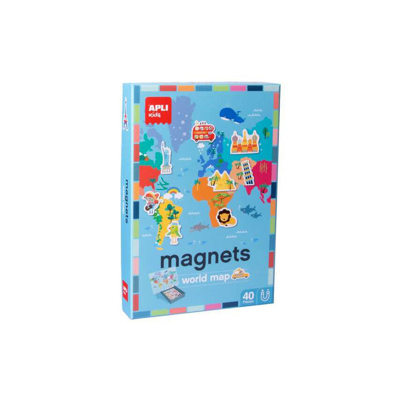 Apli Juego Magnetico Mapamundi - 1 Escenario Imantado 36 x 38 cm - 40 Fichas con Dibujos de Monumentos y Animales