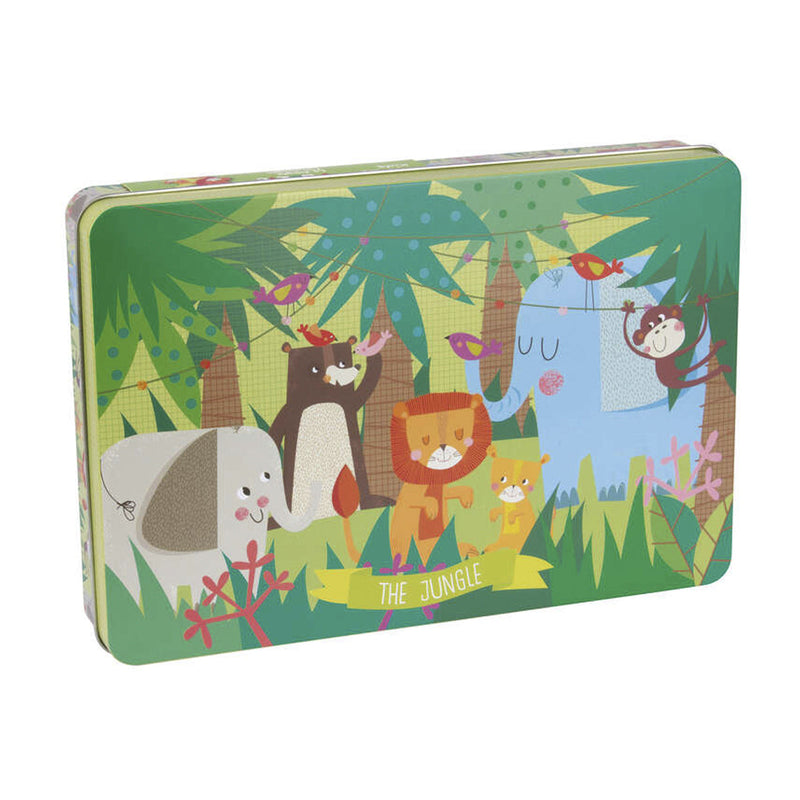 Apli Kids Puzzle Tematica La Jungla de 24 Piezas de 8x8cm - Caja Metalica Rectangular - Facil Manejo - Desarrollo de Habilidades - Diseño Exclusivo de Martina Hogan - Recomendado para Niños a partir de 3 Años