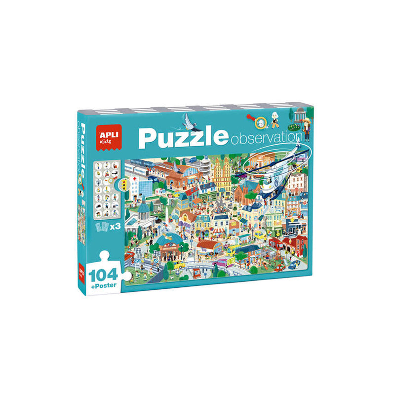 Apli Puzzle Observacion Ciudad de 104 Piezas de 5x5cm - Incluye Poster y 3 Fichas - Facil Manejo - Desarrolla Habilidades y Autoestima - Recomendado para Niños a partir de 5 Años