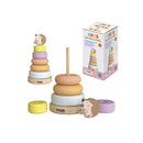 Dohe Juego Educativo de Aros Apilables de Madera Natural - Bordes Redondos - Varilla de Seguridad - Estimula la Coordinacion Ojo-Mano - Fomenta la Habilidad Manual - Aprende Jugando